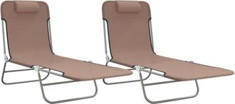 vidaXL Tumbonas Plegables 2 Uds Acero Y Textilene Marr&oacute;n Vidaxl