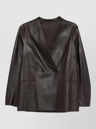 Emporio Armani leather blazer jacket v neck long sleeves