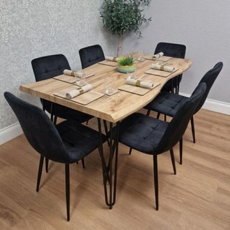 Kosy Koala Dining Table & 6 Black Velvet Chairs Set Stylish Dining Room Furniture in Brown