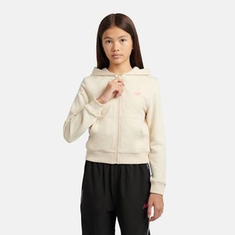 New Balance Girls Athletics Arch French Terry Hoodie in Beige Cotton Jersey, size 10-11 Y