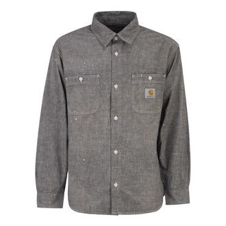 Carhartt Work in Progress Chest-Pocket Logo-Detail Shirt - Heren - Casual Overhemden - Grijs - M - Katoen - Overhemden