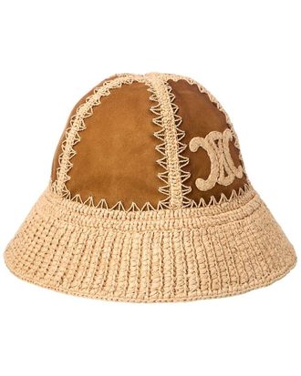 Celine Celine Logo Suede & Raffia Hat