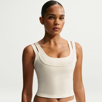 Nike Womens SKIMS Matte Double-Strap Scoop Tank Top in White | IR5027-108