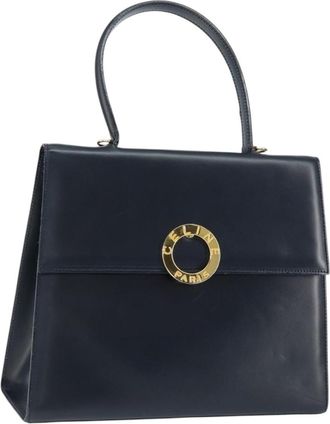 Celine Circle Logo Handbag Leather Navy Leather Handbag (Pre-Owned)