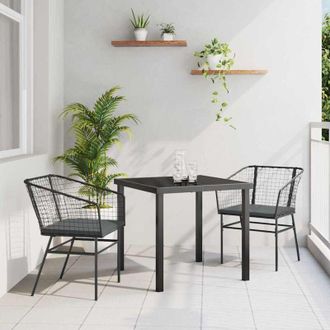 vidaXL Conjunto De Comedor De Jard&iacute;n 3 Pcs Negro Rat&aacute;n Sint&eacute;tico Vidaxl