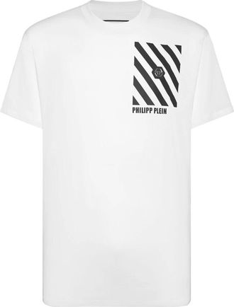 Philipp Plein T-shirt Ronde Hals Korte Mouw Regenboog Strepen - Heren - T-shirts - Wit - 2XL - Katoen - Tops
