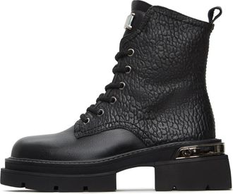 Cesare Gaspari Zwarte leren gevechtslaarzen met metalen accenten - Dames - Veterlaarzen - Zwart - 39 EU - Leer - Schoenen