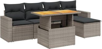 vidaXL Vidaxl - Set De Muebles De Jard&iacute;n 6 Pzas Y Cojines Rat&aacute;n Sint&eacute;tico Gris