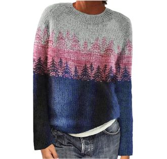 Generic Black Long Sleeve Top Women, Ladies Jumpers Fairisle Womens Sweaters Long Sleeve Knit Cosy Jumper Tops Soft Comfortable Icelandic Nordic Tunic Casual 