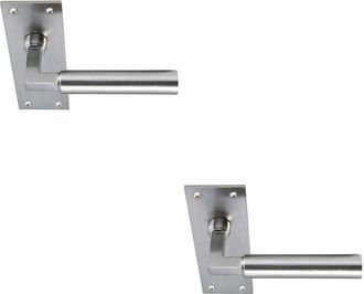 Loops 2x PAIR Round Bar Handle on Slim Bathroom Backplate 150 x 50mm Satin Nickel