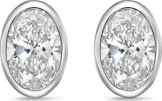 Diana M. Jewels 14Kt White Gold 12.00 cts Lab Grown Oval Diamond Bezel Studs