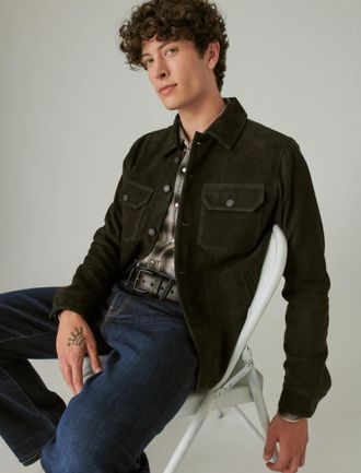 Lucky Brand Mens Cole Hauser Suede Military Shirt Jacket