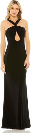 Mac Duggal Knotted Halter Neck Keyhole Jersey Gown