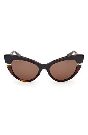 Max Mara 56mm Cat Eye Sunglasses in Black Havana Pale Gold /Brown at Nordstrom