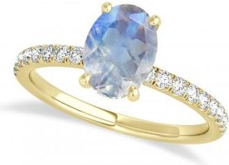 Allurez Oval Moonstone & Diamond Single Row Hidden Halo Engagement Ring 14k Yellow Gold (0.68ct)
