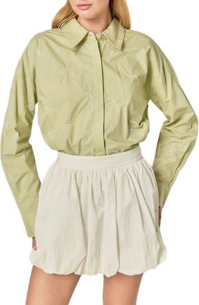 English Factory Bow Embroidery Shirt in Sage at Nordstrom, Size X-Small