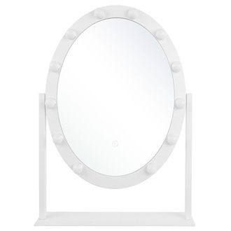 Beliani Beliani - Espejo De Tocador Con Led Blanco Ovalado 50 X 60 Cm Hollywood Bombillas Iluminadas Tocador Rostrenen