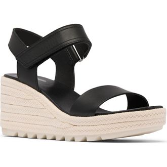 Sorel Cameron Wedge Espadrille Sandal in Black/Chalk at Nordstrom Rack, Size 9.5