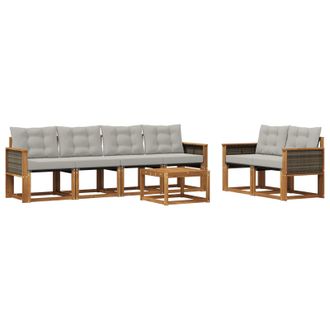 vidaXL Set Di Divani Da Esterno 7 Pz Naturale E Grigio Chiaro Vidaxl