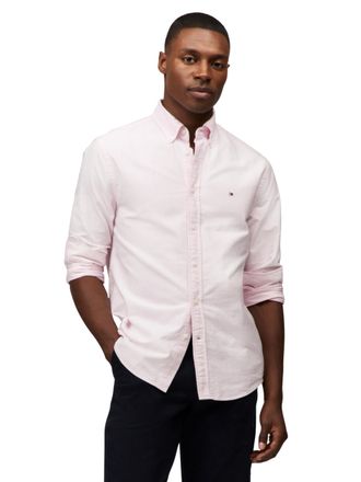 Tommy Hilfiger Mens Long Sleeve Oxford Shirts in Regular Fit, Mens Button Down Shirts, Also Available in Big and Tall, Classic Pink/White, Medium