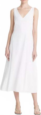 Vince Relaxed V Neck Pocketed Dress In Optic White