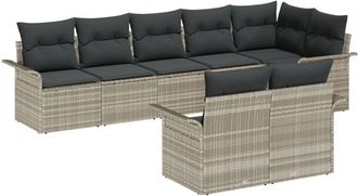 vidaXL Garden Sofa Set with Cushion 8 pcs Light grey Poly rattan Vidaxl