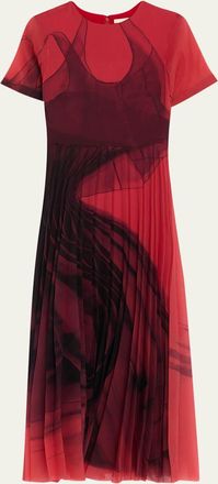 Jason Wu Dancing Pleat Short-Sleeve Pleated Midi Dress