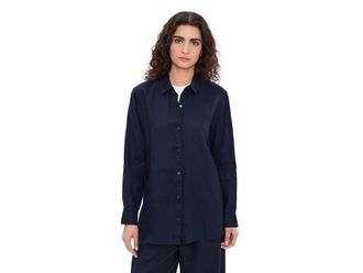 Eileen Fisher Organic Handkerchief Linen Classic Collar Long Shirt Womens Clothing Ink : LG