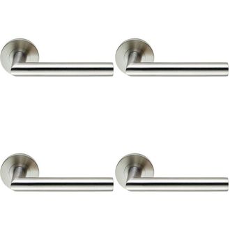 Loops 4x PAIR Round Mitred Bar Safety Handle on Round Rose Concealed Fix Satin Steel in Metallics