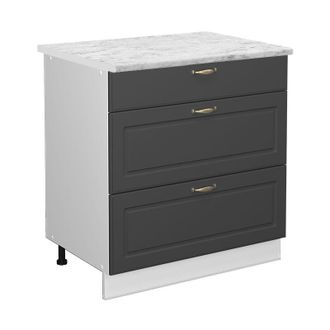 Vicco Mueble Bajo De Cocina Fame-line, Antracita-oro, 80 Cm Con 3 Cajones, Et M&aacute;rmol