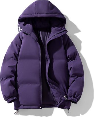 Generic Womens Winter Puffer Jacket Warm Hooded Coat Quilted Padded Outerwear with Zip Pockets Lightweight Insulated Parka Short Thick Cotton Down Coat