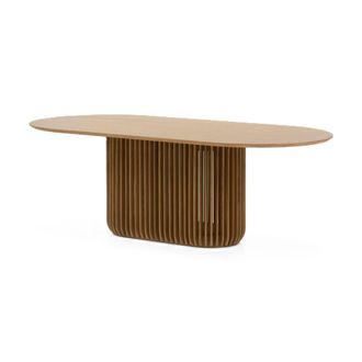 Woodek Mesa de comedor redonda de roble macizo di&aacute;m 190 cm, beige mate