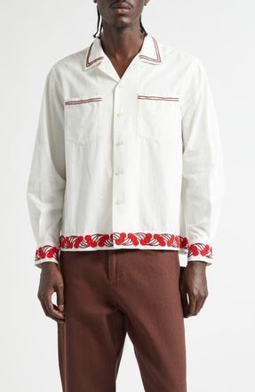 Bode Cherry Lane Beaded Cotton Poplin Button-Up Shirt in White at Nordstrom, Size X-Large