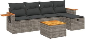 vidaXL Set De Muebles De Jard&iacute;n 6 Pzas Y Cojines Rat&aacute;n Sint&eacute;tico Gris Vidaxl