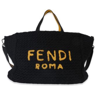 Fendi Black Wool Logo Tote