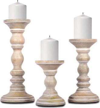 Mela Artisans Willow Mango Wood Candleholders - Set of 3 in Whitewash at Nordstrom