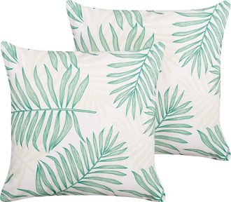 Beliani Beliani - Conjunto De 2 Cojines De Jard&iacute;n Almohada De Exterior 45 X 45 Cm Poli&eacute;ster Motivo Hojas Palmera Beige Y Verde Poggio