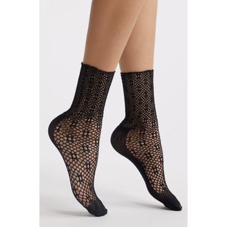 Stems Lauren Sheer Open Stitch Crew Socks in Black at Nordstrom