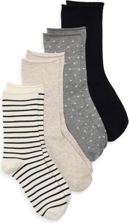 Nordstrom Assorted 4-Pack Roll Top Crew Socks in Grey Dot Multi Pack at Nordstrom, Size 9-11