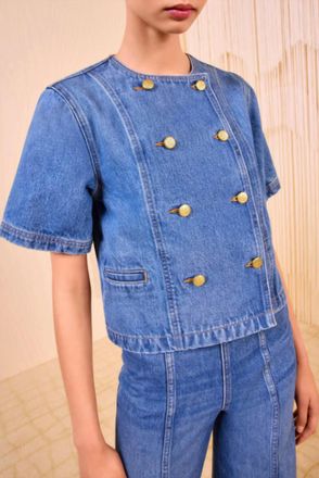 Ulla Johnson Serge Short Sleeve Denim Jacket In Danube