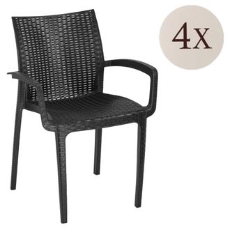 Dmora Set De Sillas Bueno, 4 Sillas, Apilable Hecho En Italia, Negro Antracita