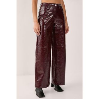 NASTY GAL High Shine Faux Leather Slouch Pant in Burgundy at Nordstrom, Size 12