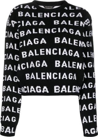 Balenciaga Allover Logo Wool Cropped Sweater