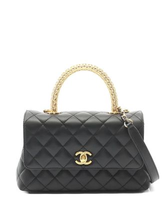 Chanel embellished-handle quilted satchel bag - Black