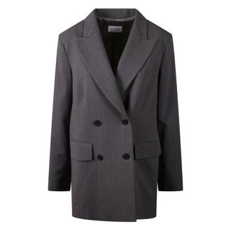 The Nina Studio Jassen, Dames, Grijs, XS, Leer, Double-breasted Blazer