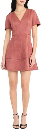 Maggy London Short Sleeve Faux Suede Fit & Flare Minidress in Pink at Nordstrom Rack, Size 12