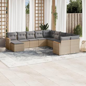 vidaXL Set De Sof&aacute;s De Jard&iacute;n 11pzas Con Cojines Rat&aacute;n Sint&eacute;tico Beige Vidaxl