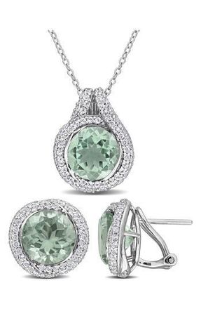 Delmar Green Quartz & White Topaz Stud Earrings & Necklace Set at Nordstrom Rack