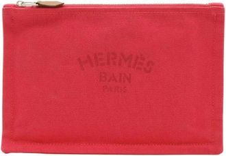 Herm&egrave;s Pre-owned Yachting PM Flat Pouch Tela Pelle - - Pre-owned - Donna - Rosso - ONE SIZE