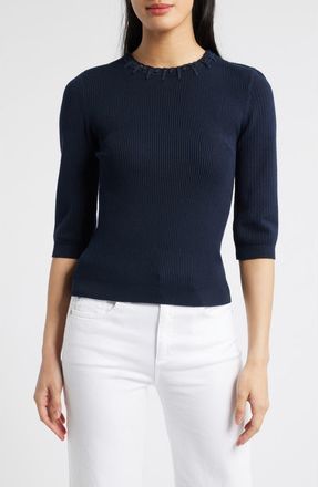 Wit & Wisdom Elbow Sleeve Rib Sweater in Navy at Nordstrom, Size X-Large